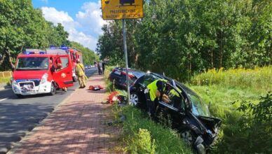 Czołowe zderzenie na ul. Popłacińskiej w Płocku. Dwie osoby w szpitalu, kierowca Citroena oddalił się z miejsca