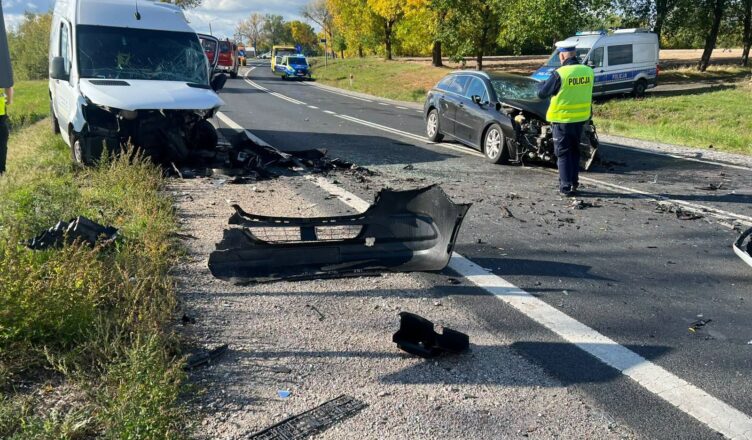 Zderzenie trzech pojazdów na DK12 w Małęczynie. Dwie osoby trafiły do szpitala