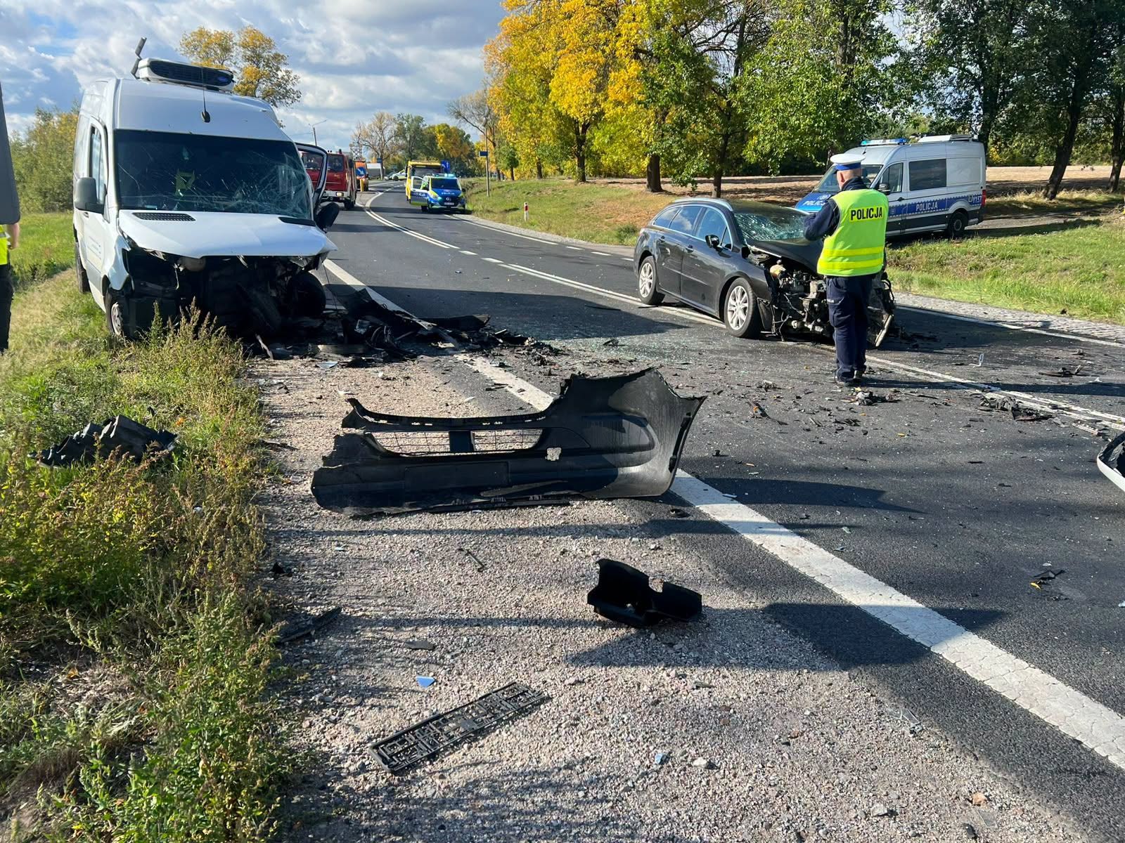 Zderzenie trzech pojazdów na DK12 w Małęczynie. Dwie osoby trafiły do szpitala