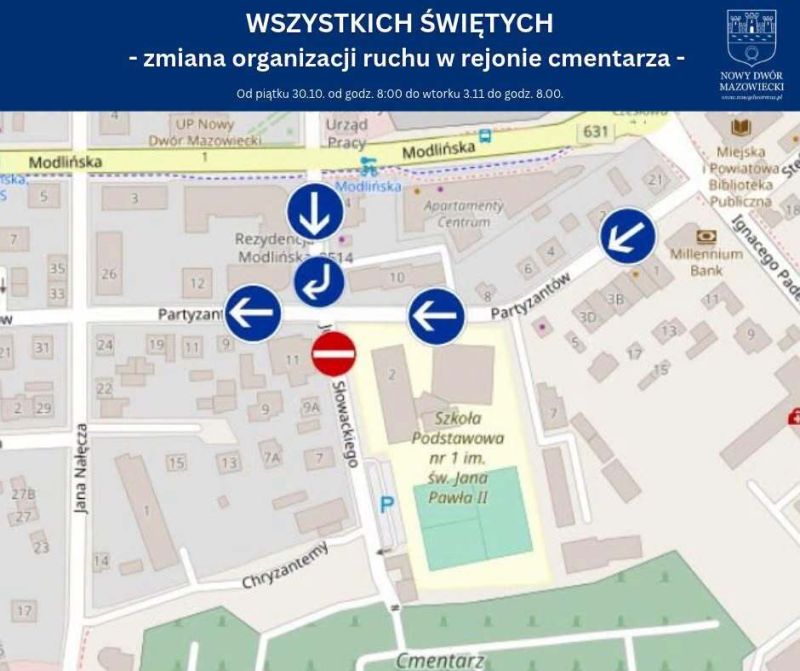 Zmiana organizacji ruchu w rejonie nowodworskiego cmentarza – „Znicz 2026”