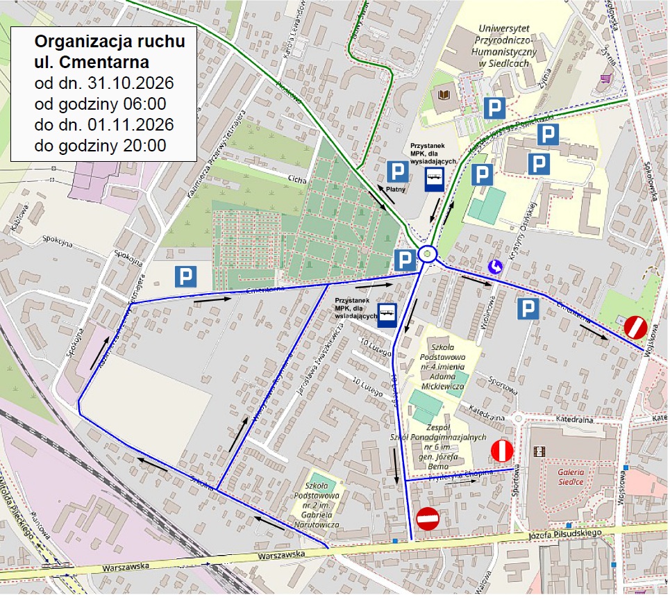 Organizacja ruchu w rejonie cmentarzy w Siedlcach w Dniu Wszystkich Świętych
