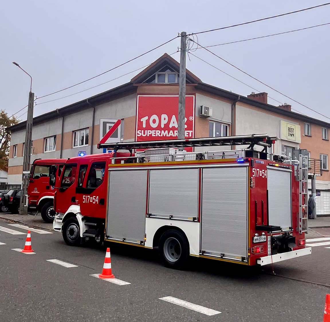 Alarm przy ul. Targowej w Mińsku Mazowieckim. Strażacy interweniowali po pożarze w sklepie