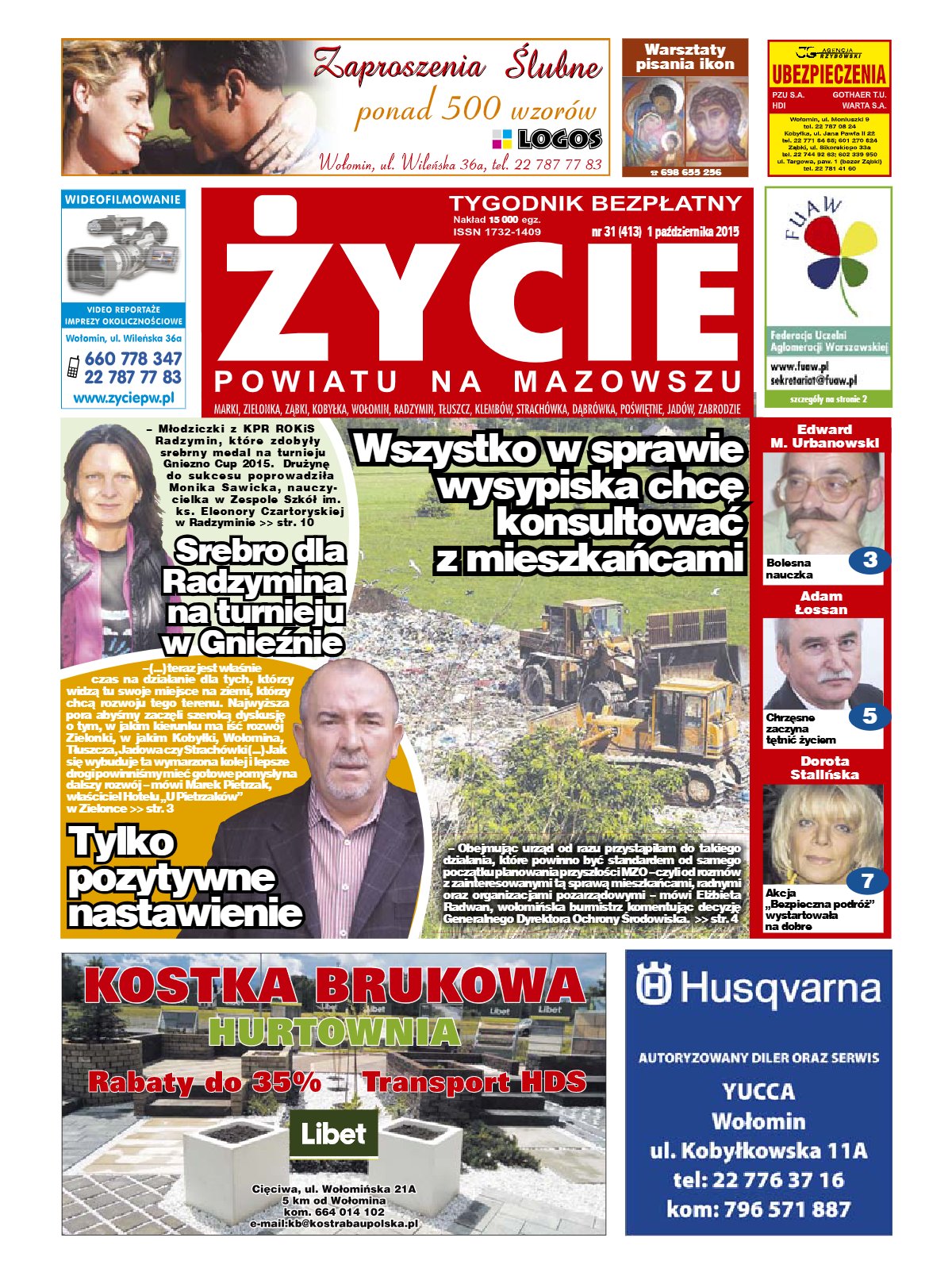 Okładka tygodnika Życie Powiatu nr 31 (413) z 1 października 2015