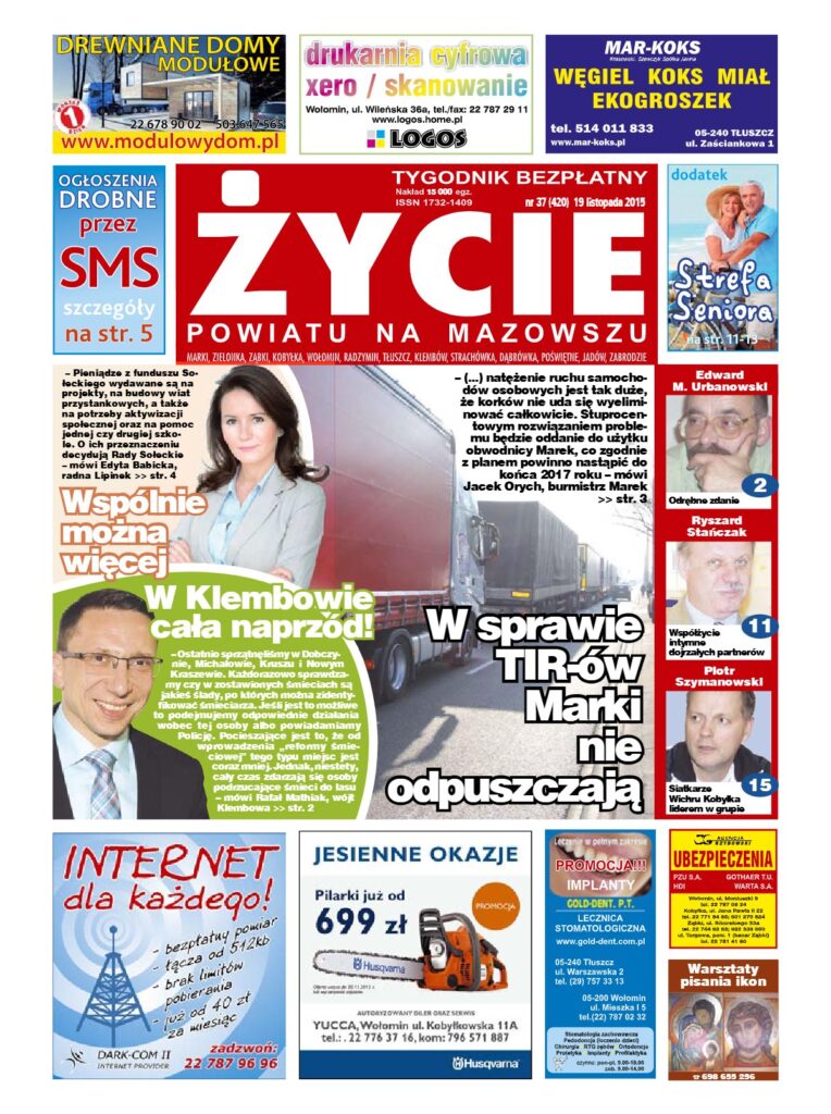 Okładka tygodnika Życie Powiatu nr 37 (420) z 19 listopada 2015
