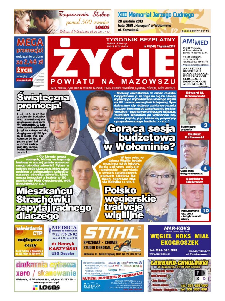 Okładka tygodnika Życie Powiatu nr 43 (341) z 19 grudnia 2013