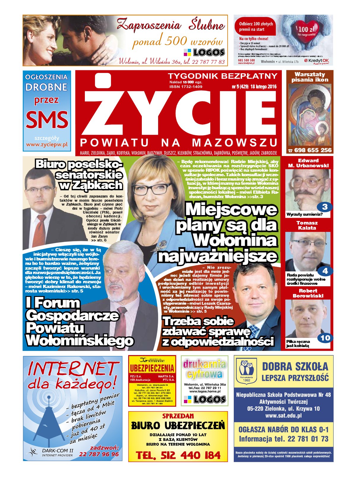 Okładka tygodnika Życie Powiatu nr 5 (429) z 18 lutego 2016